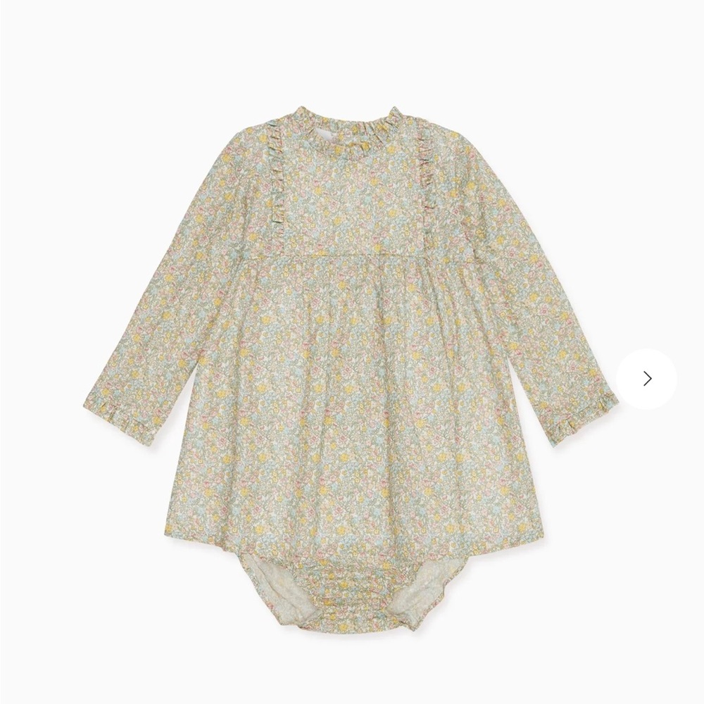 Long-Sleeve Floral Baby Dress and Bloomers - Yellow Floral